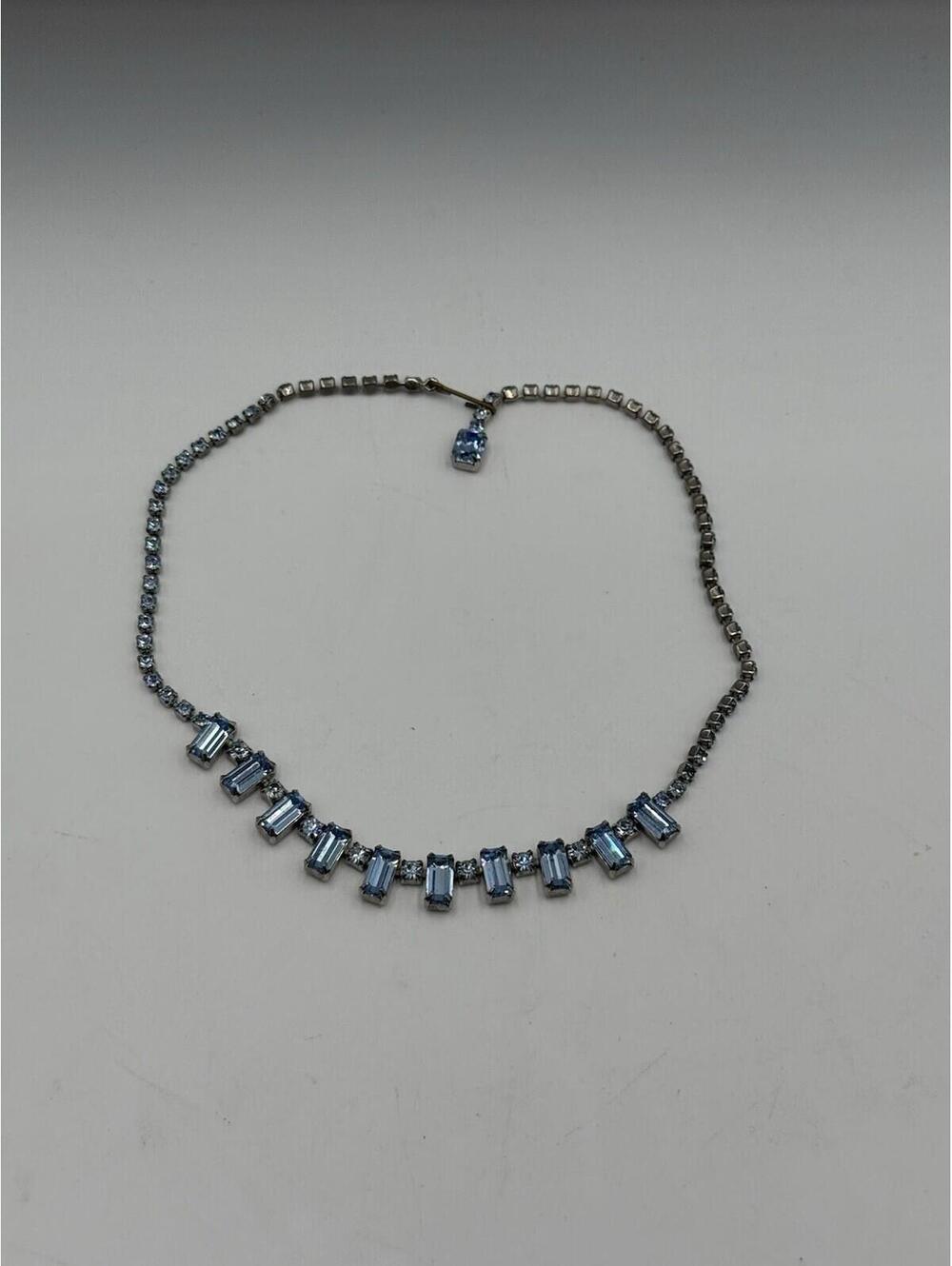 1940's Weiss Blue Rectangle Rhinestone Choker Necklace